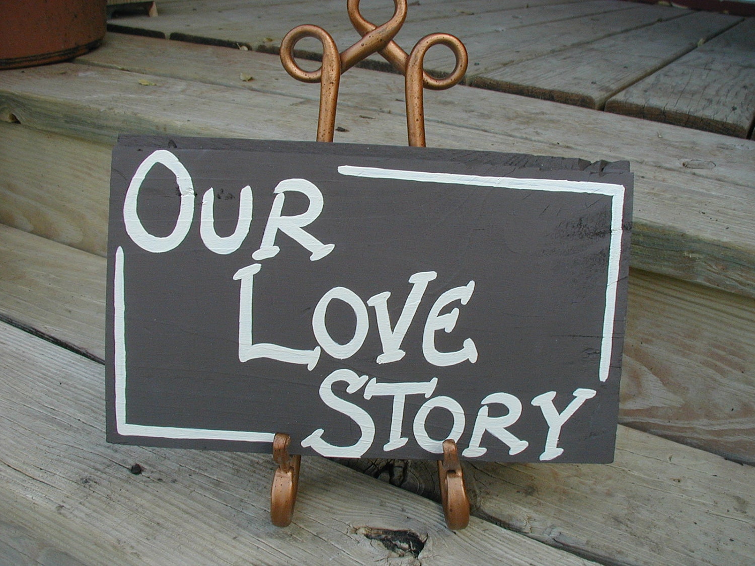 Our Love Story Wedding Sign Salvaged Wood Photo Prop Guest Book Sign