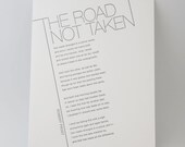 Letterpress Poetry Print - The Road Not Taken by Robert Frost (Silver Ink on White Paper)