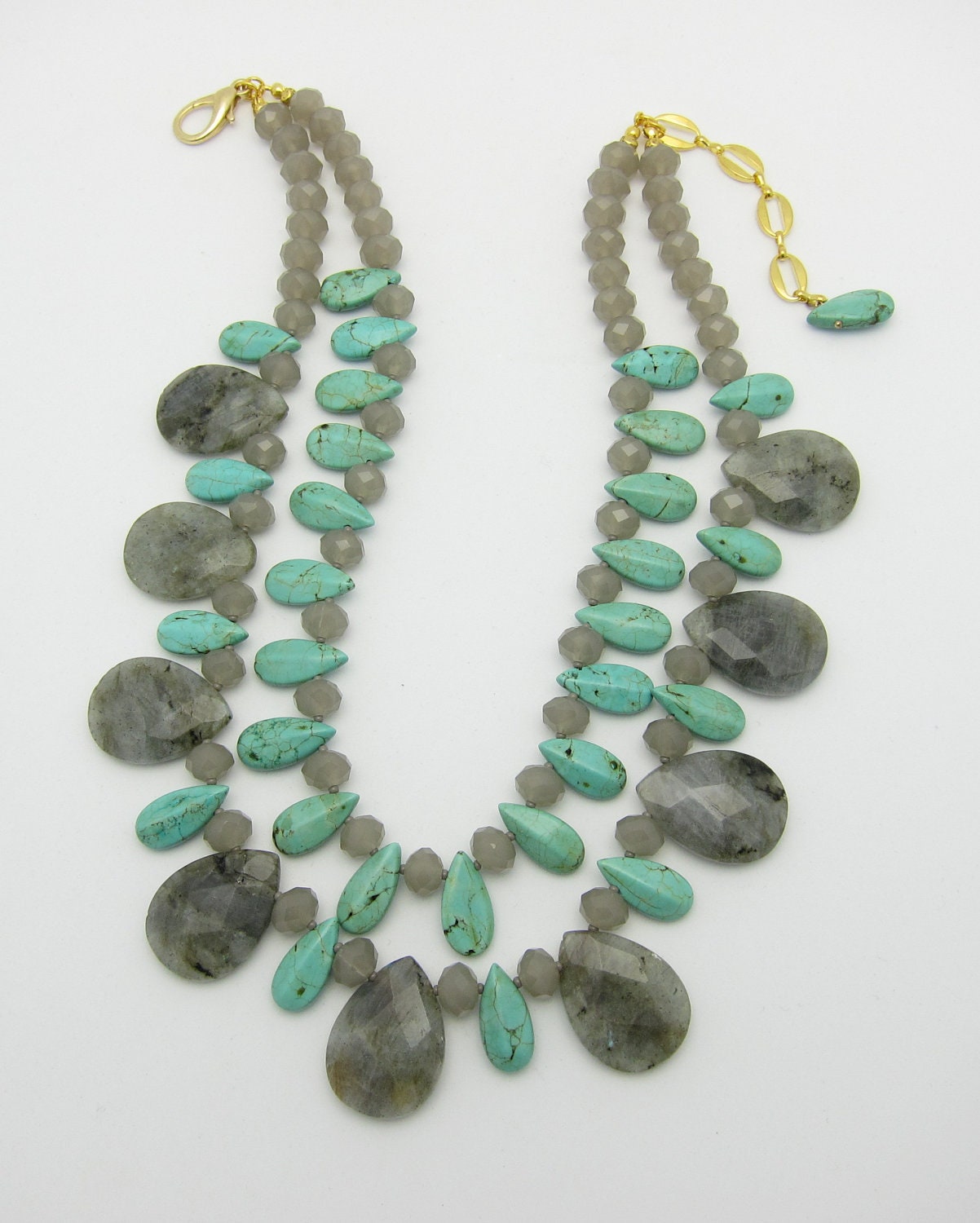 GREY SKY /Statement Necklace.Turquoise.Chunky.Bib/