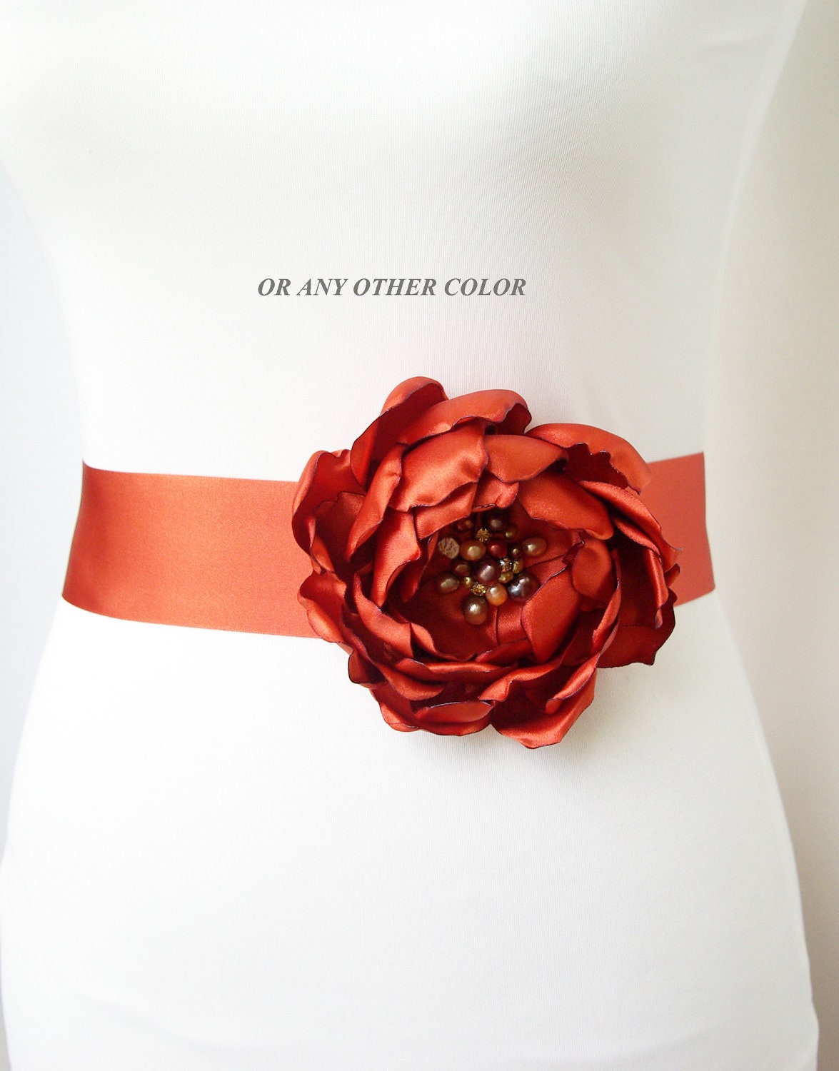 Rustic Wedding Belt, Burnt Orange Bridal Belt, Flower Sash Belt for Autumn Wedding, Belts and Sashes
