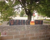 Welcome Candycorn Block Set, Hand Painted Primitive Wood Sign, Home Decor, Fall Decor, Halloween Decor, Autumn Decor,