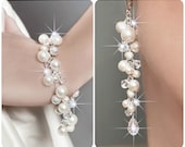 Wedding Jewelry SET, Wedding Pearl Jewelry SET, Swarovski Jewelry SET, Pearl Cluster Bracelet and Earrings, Bridal Jewelry Set