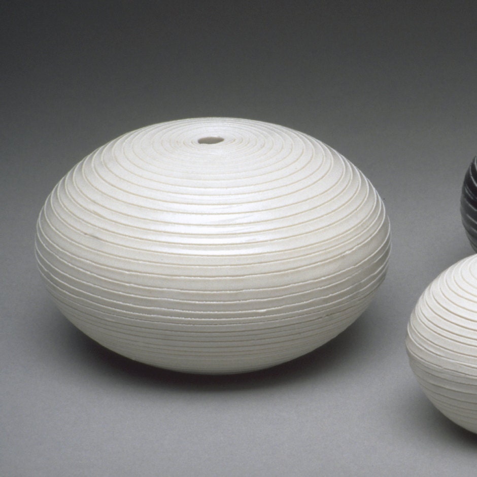 Carved Striped Ceramic bud vase, White Grey Porcelain pebble Rock, mantle art bud vase, Minimalist White Black winter home decor