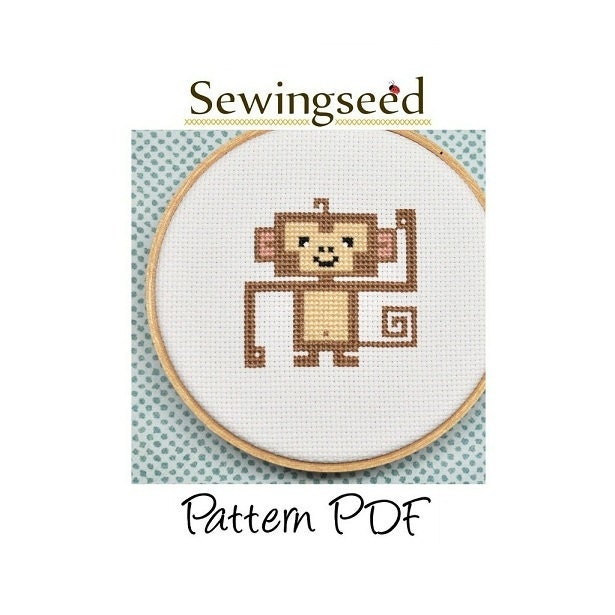 Monkey Cross Stitch Pattern, INSTANT DOWNLOAD