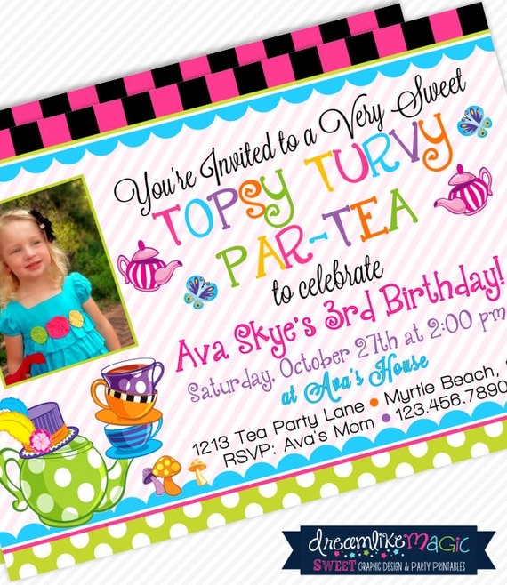Printable Party Photo Invitation- Topsy Turvy Par-TEA Il_570xn