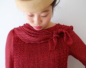 Crimson Japanese vintage dress with black flowers, xs - s