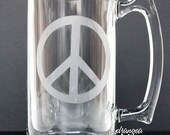 Peace -  Etched Glass Beer Mug - IMPERFECT - SALE