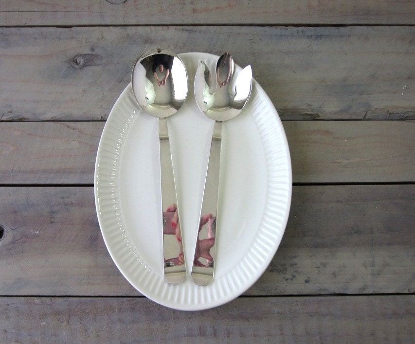 Silver Plate Serving Spoon and Fork Set