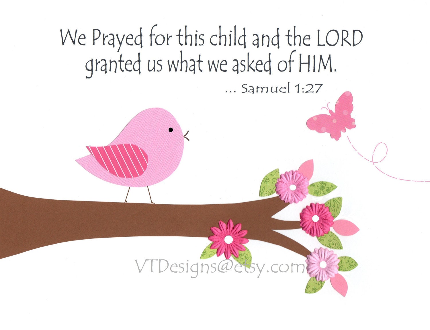 Baptism Gift, Baby Room Art, Nursery Decor, Kids Wall Art, Children, Bird, Christian Nursery, We Prayed for This Child, 8x10 Print