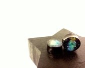 Stargazer Nebula 1" 25 mm Hand painted Acrylic Saddle Ear Plugs in Yellow, Green, and Turquoise Blue by Roots and Wings Designs