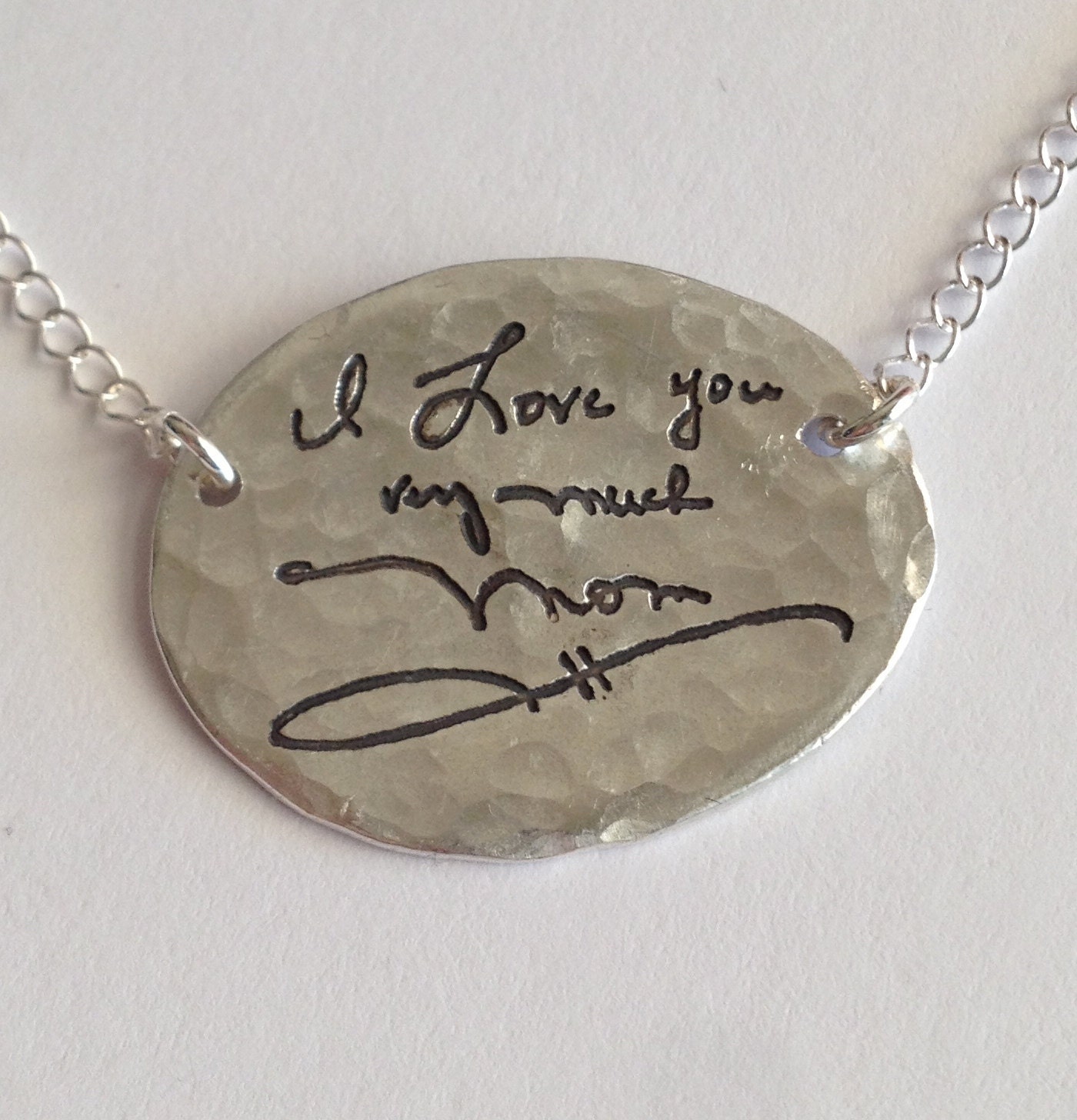 X-Large Size Oval With Chains - Memorial Jewelry Your Actual Loved Ones Writing Silver Necklace - Made to order