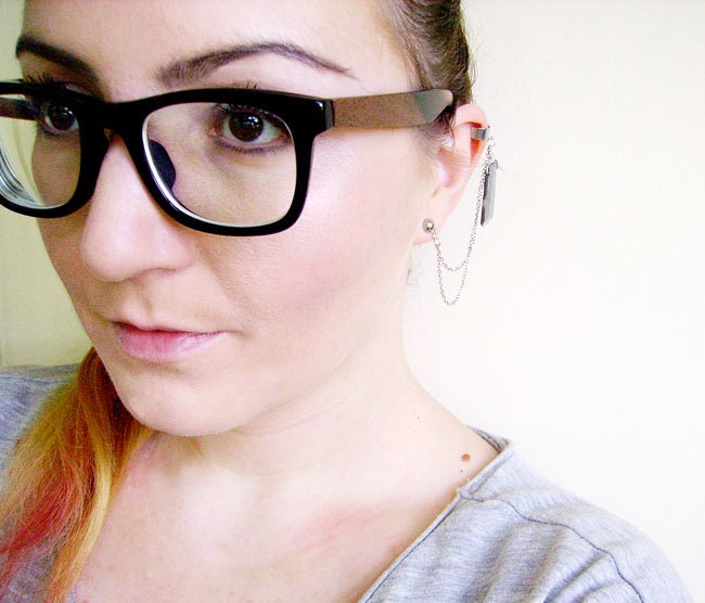 Quartz Ear Cuff Chain Earring, Quartz Drop Earring, Boho Earcuff Earring
