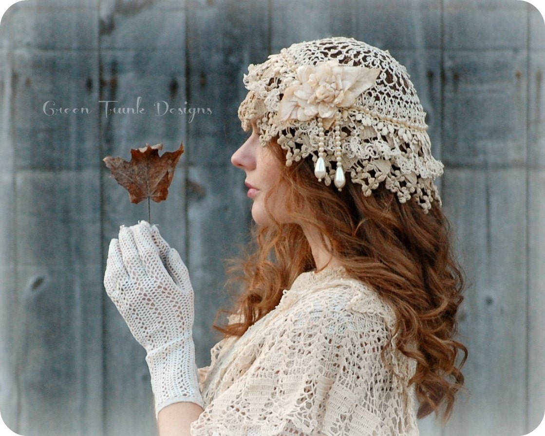 1920s Style Flapper Wedding Cap