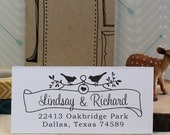 Custom Rubber Address Stamp - Wedding Stamp - Eco Mount - Bird & Banner