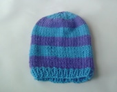 Stripey Adult Beanie Hat in Sky Blue and Lavender Purple