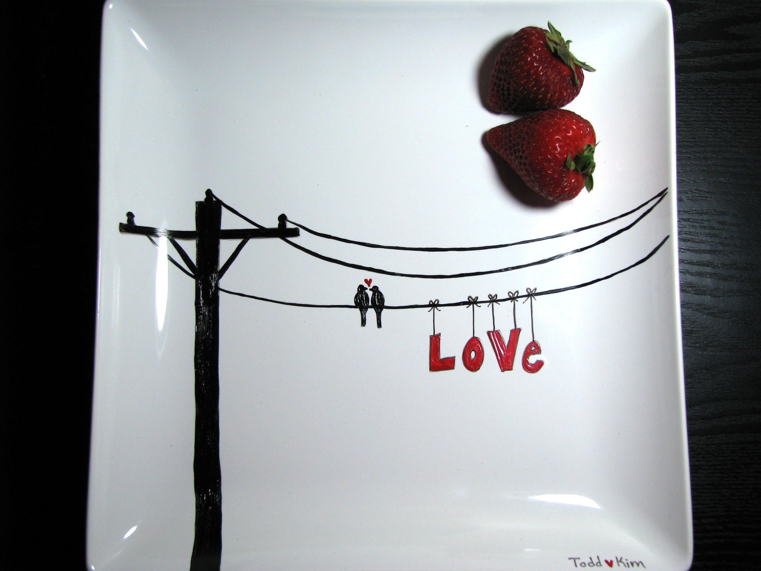 Hand Painted Platter- Love Birds on Telephone Wire