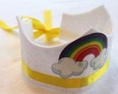 ROYBGIV over the rainbow eco friendly glittery white felt crown with rainbow detail and adjustable ribbon tie.  taste the rainbow.