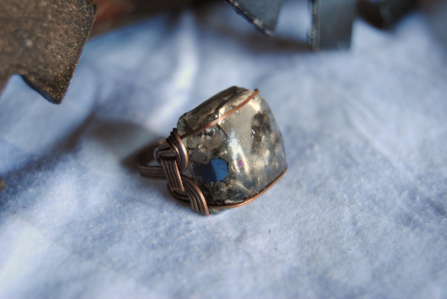 Wire-wrapped steampunk resin cab ring