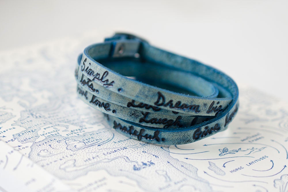 Live Simply. Dream big. Be grateful. Give love. Laugh lots- Ultra Long Leather Wrap Bracelet