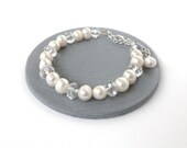 White pearl bracelet sparkly glass elegant beaded bracelet ooak handmade