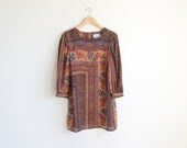 Vintage LESLIE FAY brown and orange mini dress.