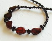 Rusty Red Fire Agate with Black Onyx Necklace