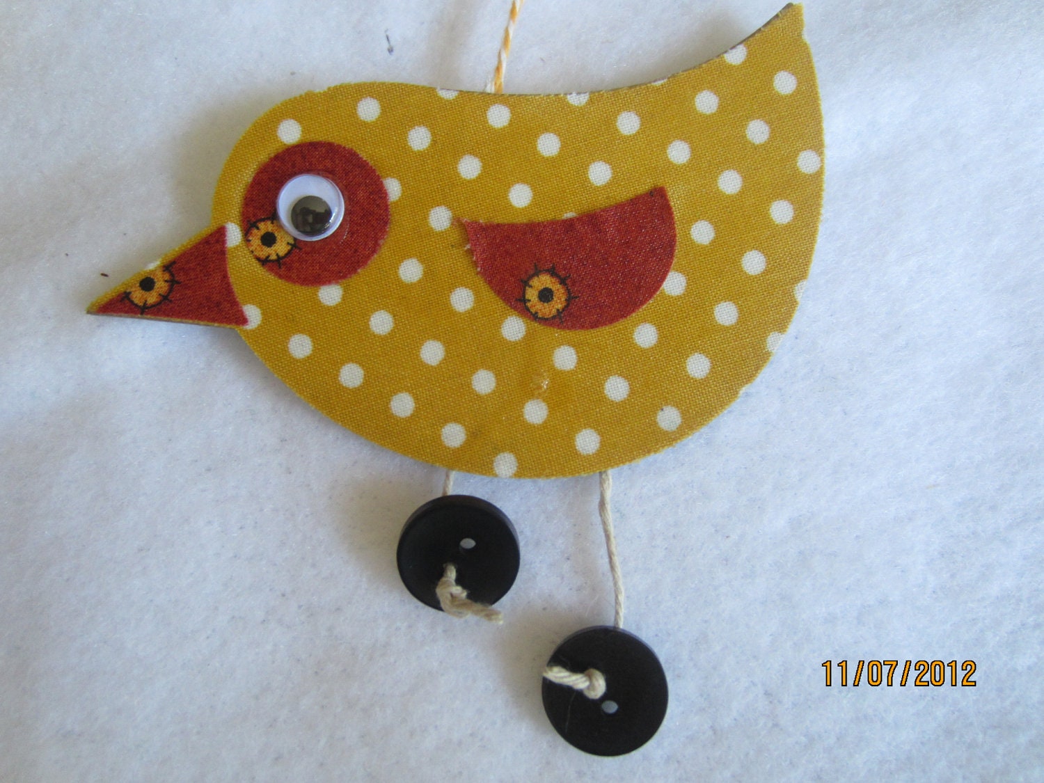 Fabric Bird Hanging- Button Legs Birdie Ornament-Mixed Media Decoration Ornament- Christmas Ornament-Bird Tag