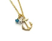 Petite Nautical Anchor Star Necklace Matte Gold Blue