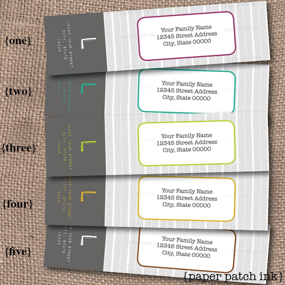 Herringbone - Monogramed Wrap Around Address Label PDF Template - Printable - DIY
