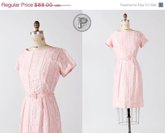SALE....two day sale // 1960s dress medium large / 60s pink eyelet wiggle dress : Michelle