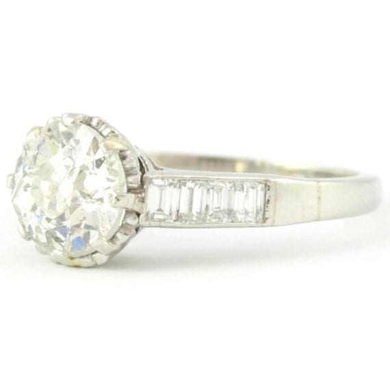 Vintage diamond engagement ring platinum wedding jewelry