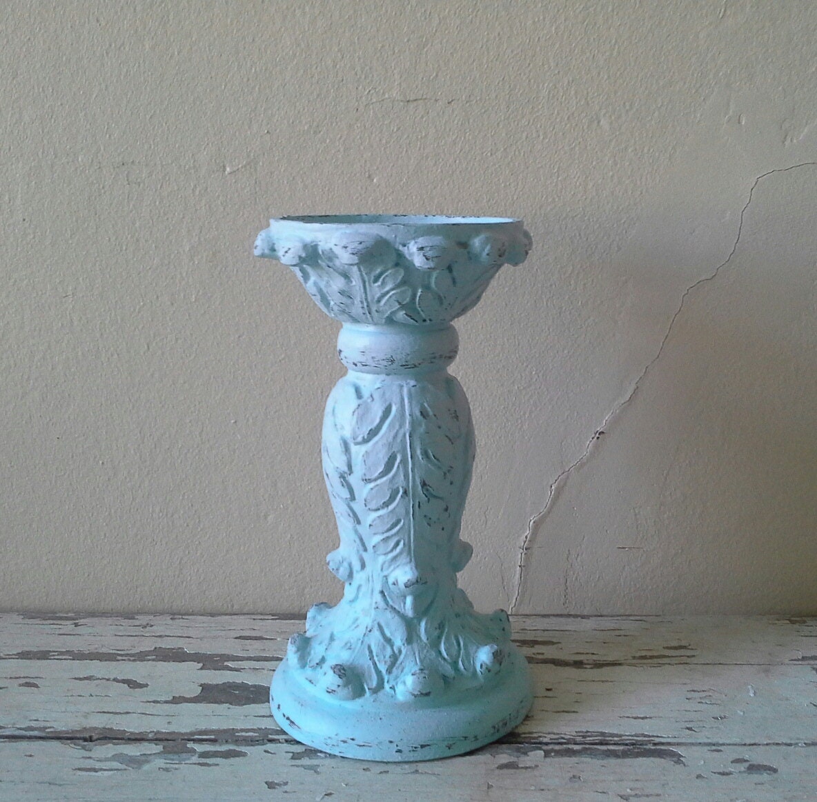Candle holder, candle stick, aqua candle holder, Cottage chic, Beach home decor