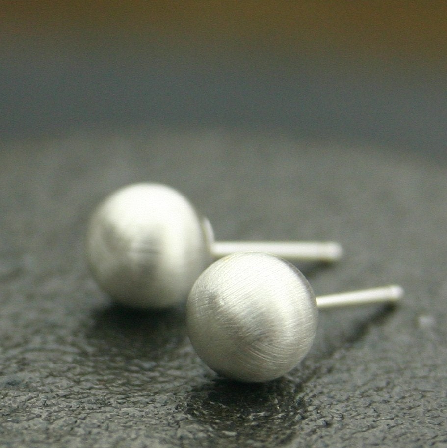 Matte sterling silver ball earrings - Large Stud Earrings Simple Soft Sheen ( Jumbo 8mm )