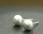 Matte Silver Stud earrings - Simple Soft Sheen Stud Earrings ( 6 mm ) - small organic handmade sterling silver post earrings
