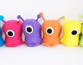 Small one-eyed alien plush stuffed animal- Available in Green, yellow, teal, purple, orange and hot pink