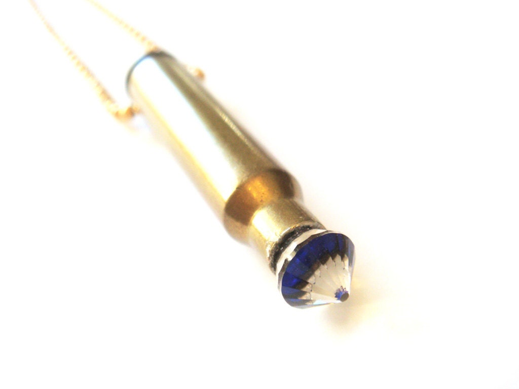 Unisex Crystal Gold Brass Bullet Necklace