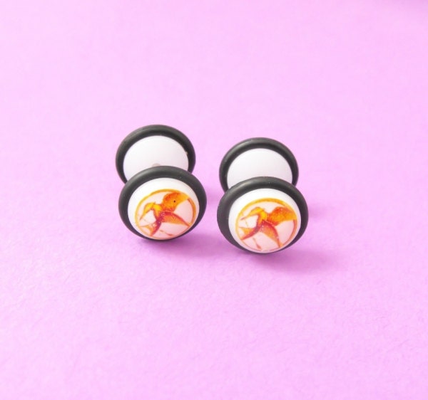 FAUX FAKE The Hunger Games Mockingjay picture plugs gauges embedded resin filled - Made to Order