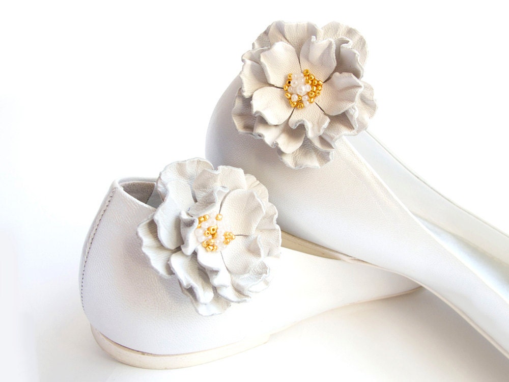 White leather flower Shoe Clips bridesmaid wedding
