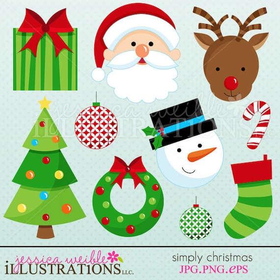 Simply Christmas Cute Christmas Digital Clipart for Invitations, Card Design, Scrapbooking, and Web Design Il_570xn