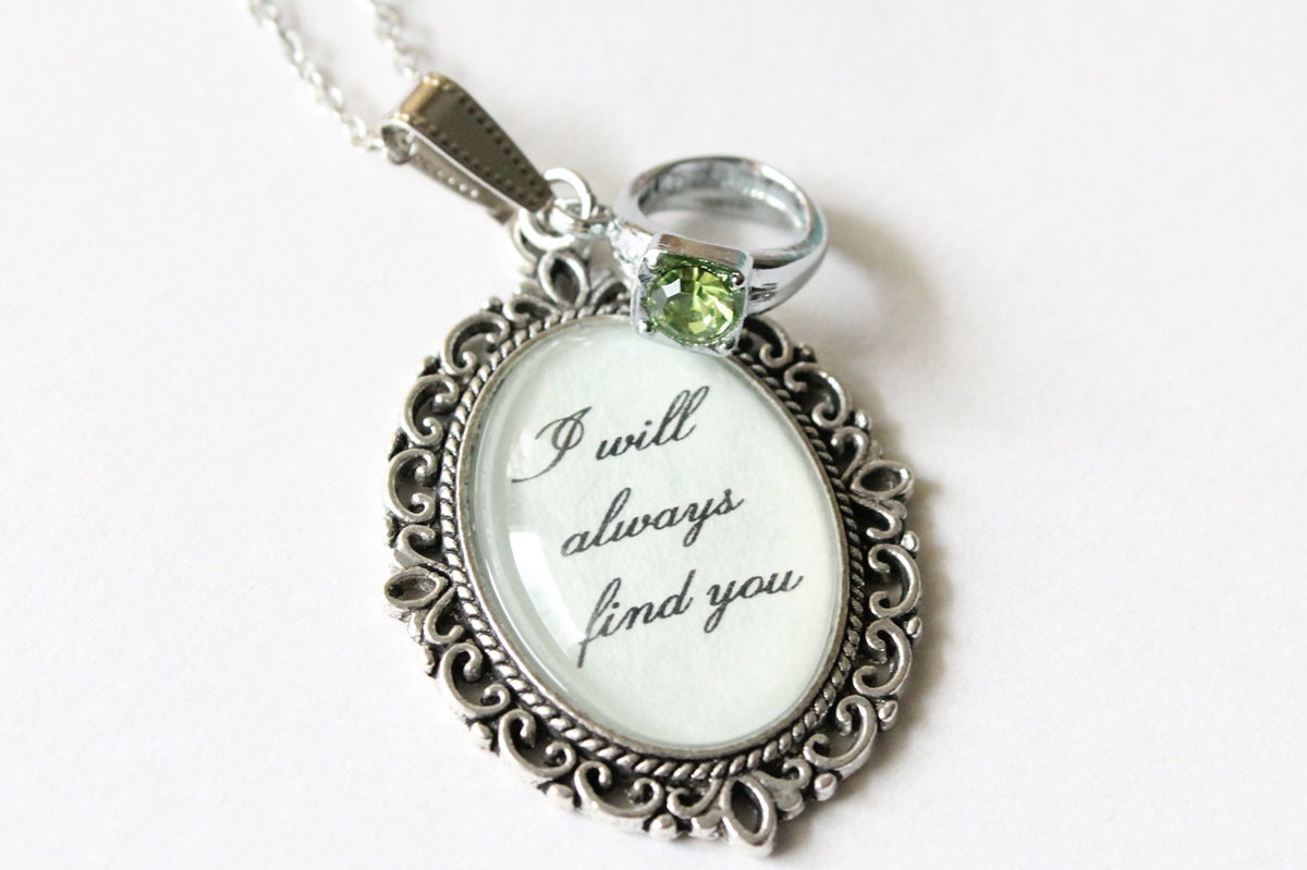 I will always find you necklace with green rhinestone ring charm (OUAT)