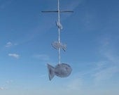 Flying Fish Mobile, Handwoven Cotton, Natural Rustic Style, Beach Cottage, Shabby Chic Decor, Seaside, Ocean, Nautical Gift