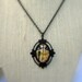 Dragonfly Necklace with Multi Color Wings, Black Flower Leaf, Antiqued Brass Chain - Dragonfly Necklace