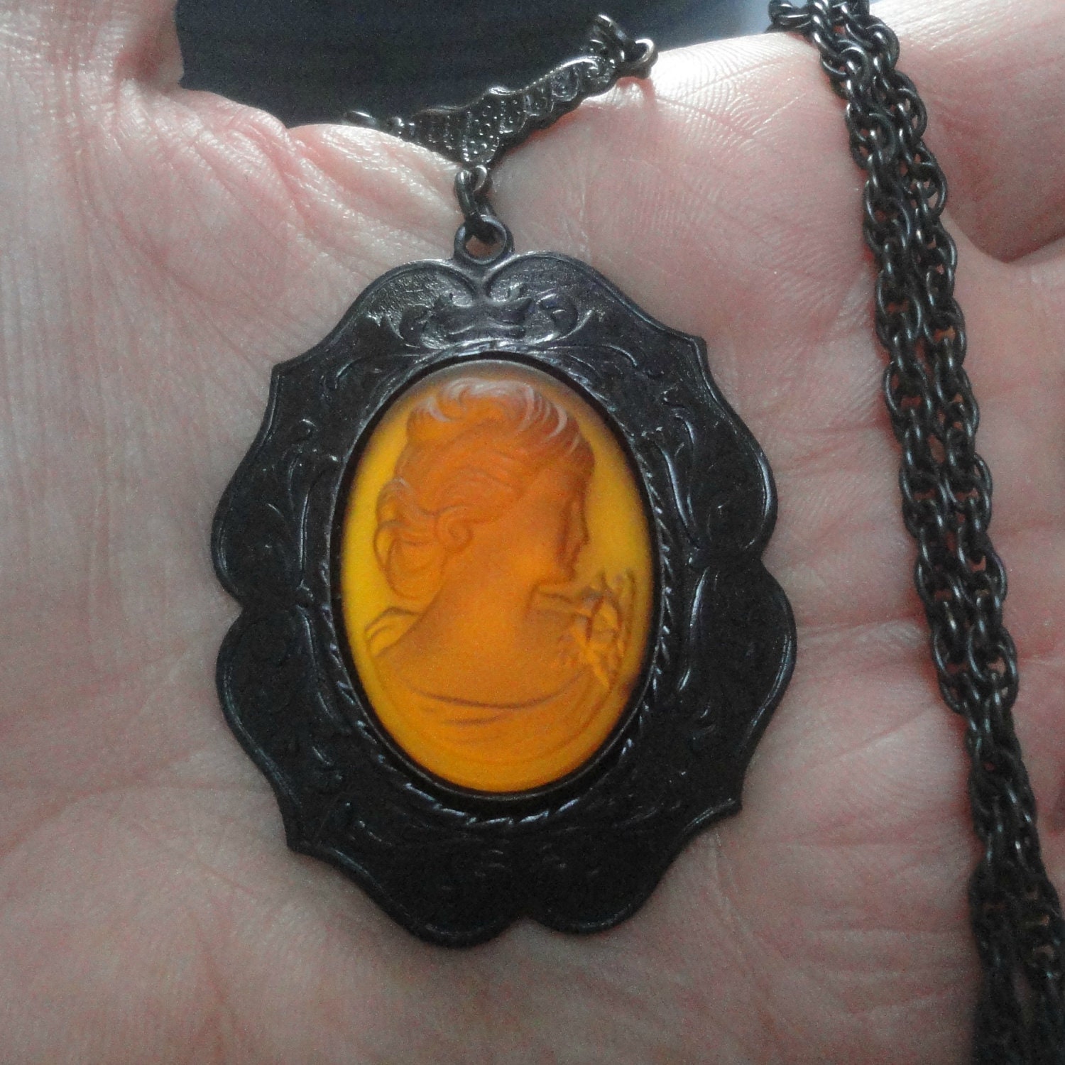 Victorian Gothic Jewelry Cameo Pendant Necklace Statement Necklace Jewelry Cameo Victorian Cameo Necklace - Amber