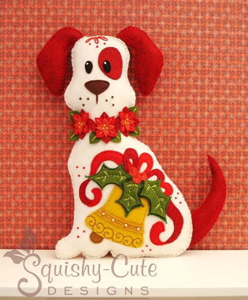 Dog Stuffed Animal Pattern - Felt Plushie Sewing Pattern & Tutorial - Holly the Christmas Dog - Christmas Embroidery Pattern PDF