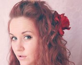 Bridal Accessory, Hair Clip, Floral Hair Clip Red Rose 'Christine'