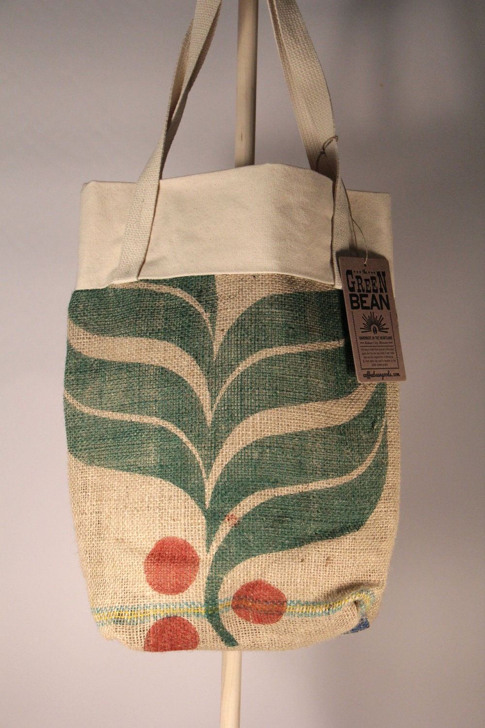 Recycled Burlap Coffee Sack Tote, Brazil Leaf Print