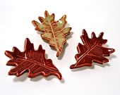 three ceramic pin oak magnets refrigerator memo board gift fall leaves autumn rust and burnt orange handmade pottery - Ravenhillpottery