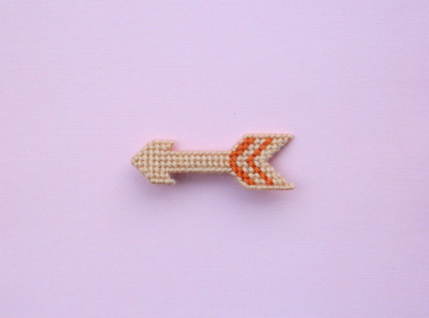 Arrow Brooch Pin, Cream and Orange pin, Tapestry brooch