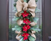 Country Christmas Swag, Burlap Swag, Holiday Wreath Burlap, Burlap Christmas Wreath, Rustic Decor