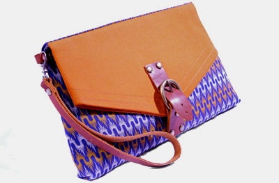 Tribal/African Print Foldover Clutch bag with Leather detail